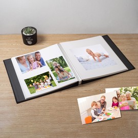 HenPisen Large Photo Album Self Adhesive Scrapbook Album for 4×6 8×10 Pictures DIY Magnetic Linen Cover Album 60 Pages for Family Wedding Gifts with Metal Pen and Plastic Board