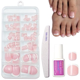 120PCS False Toenails Set - French Tip Toe Nails False with Glue - Short Stick on Toenails - Nude Pink Fake Toe nails Extensions - Acrylic Press on Toe Nails for Big Little Toe