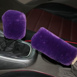 Universal Car Shift Knob Cover, Baceyong 2 Piece Plush Auto Car Handbrake Cover Sleeve Gear Stick Shift Knob Cover Set, Anti-Slip Warming Soft and Fluffy Shifter Handbrake Adapter (Purple)