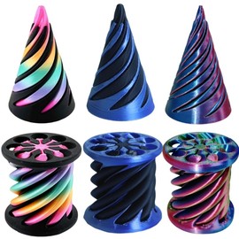 TIMCHESS 6Pcs Impossible Cone, Spiral Cone Fidget Toy, 3D Printed Spiral Cone Toy, Impossible Pyramid Passthrough Sculpture Spiral Fidget Toy for Adults & Kids (Multi-Colored)