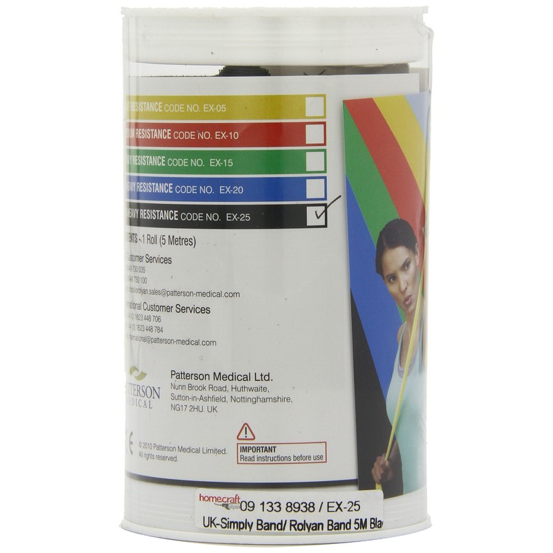 ROLYAN Energising Exercise Bands Latex Free, 5m, Black Extra Extra
