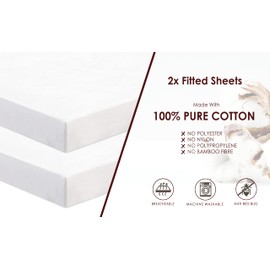 Hajran Linen 3 Pcs Soft & Cozy Next to Me Crib Fitted Sheets - 100% Pure Cotton 2x Fitted Sheets + 1x Waterproof Mattress Protector - Premium Quality High Thread Count (83-85 x 50-51 cm, White)