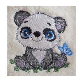 Panda Boy (1362) - Embroidered Medium Weight Star Fleece Baby Blanket (White)