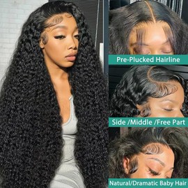 DaXunDi Deep Wave Lace Front Wigs Human Hair 13x6 Curly Wigs Human Hair 200% Density HD Lace Front Wigs Human Hair Pre Plucked Deep Wave Frontal Wig for Women with Baby Hair (22 Inch)