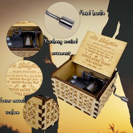 You are My Sunshine Music box 18 Note Hand Crank Engraved Wood Music Box Antique Vintage Gift for Christmas Birthday Graduation (From Dad to Daugther)…