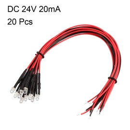 uxcell 20Pcs 3mm Pre Wired LED, White DC24V Clear Lens, Light Emitting Diodes
