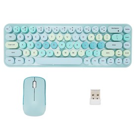 Keyboard Mouse Combo 2.4GHz Wireless Cute Retro 68 Round Keycaps 3 DPI Keyboard and Mouse for Family Office Gaming Blue Theme