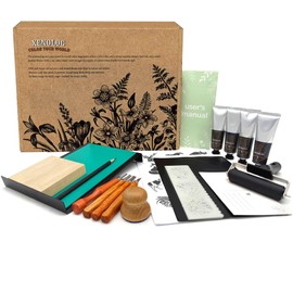 Xenolog Deluxe Block Printing kit - Premium lino Cutters, Linoleum Blocks for printmaking, Includes Printing Ink in 4 Colors, Brayer, baren, Basswood, Transfer Paper, Stencils, and Guide - Ideal Gift