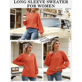 heekpek Women's Jumpers Ladies Loose Jumpers Long Sleeve Tops Crewneck Cable Knit Sweaters Casual Pullover, Orange, M