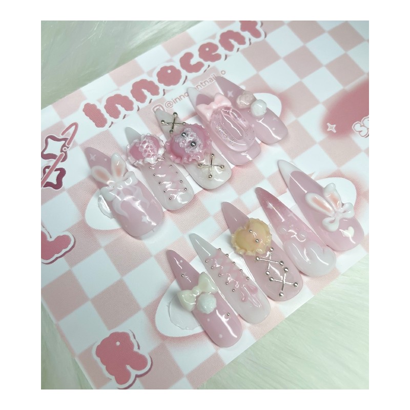 Pink Bunny Bunny Handmade Nail Tips - Square / 핑크바니바니