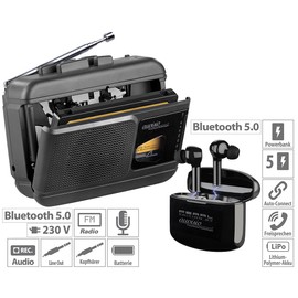 auvisio Voice Recorder: Mobile Cassette Player, Bluetooth Transmitter + In-Ear Headseat (Cassette Recorder Bluetooth, Cassette Recorder, Voice Recording)
