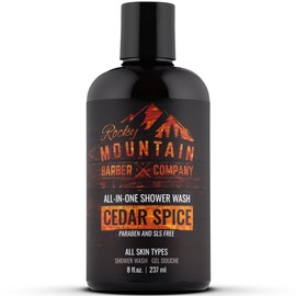 Rocky Mountain Barber Company Cedar Spice All-In-One Body Wash – Shampoo, Body Wash, Conditioner, Face Wash & Beard Wash with Essential Oils - 8 oz