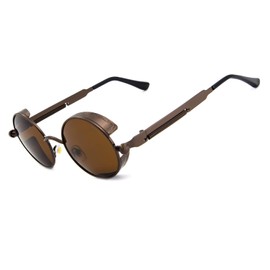 RONSOU Steampunk Style Round Vintage Polarized Sunglasses Retro Eyewear UV400 Protection Matel Frame Brown Frame Brown Lens