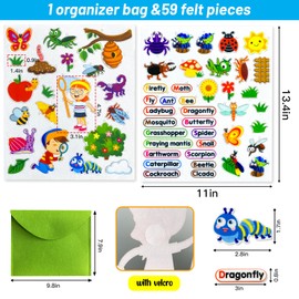 PENGFULL Felt Flannel Board Story Pieces for Toddlers Preschool,Kids Interactive Storytelling Teaching Play Kits for Flannel Board,with Words Felt Pieces(Insect Butterfly)