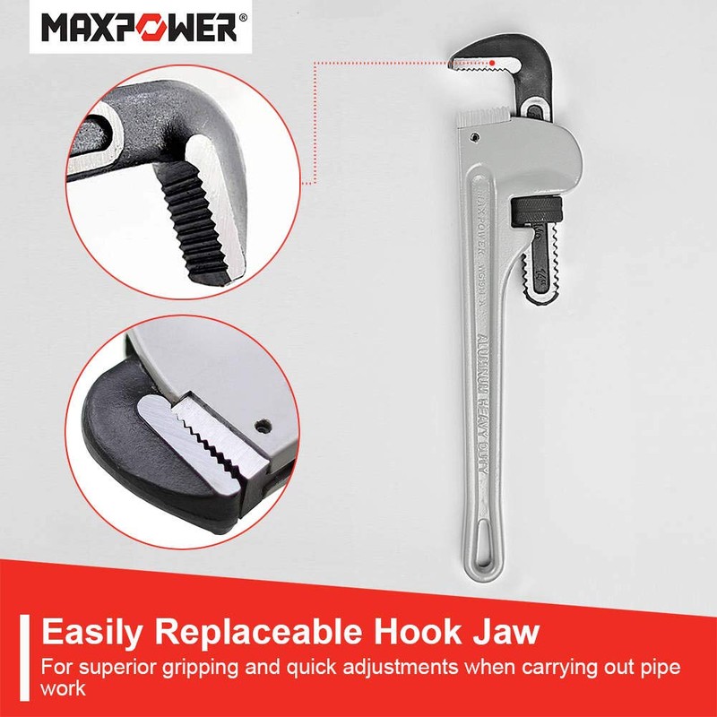 MAXPOWER 14-Inch Pipe Wrench, 40% Lighter Aluminum Plumbing Wrench, Heavy