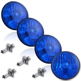 Octane Lighting 5-3/4" Halogen Diamond Crystal Clear Blue Headlight Headlamp 60/55W H4 Bulbs Set