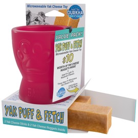 Durkha Puff and Fetch Microwavable Dog Toy with Yak Cheese Treat Inside Microwave Safe Reusable Chew Dispenser for Small and Medium Dogs Encourages Mental Stimulation, Playtim,e and Stress Relief