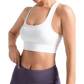 Bsubseach Sports Bras for Women High Impact Y Back Padded Workout Bras Fitness Top White 2XL