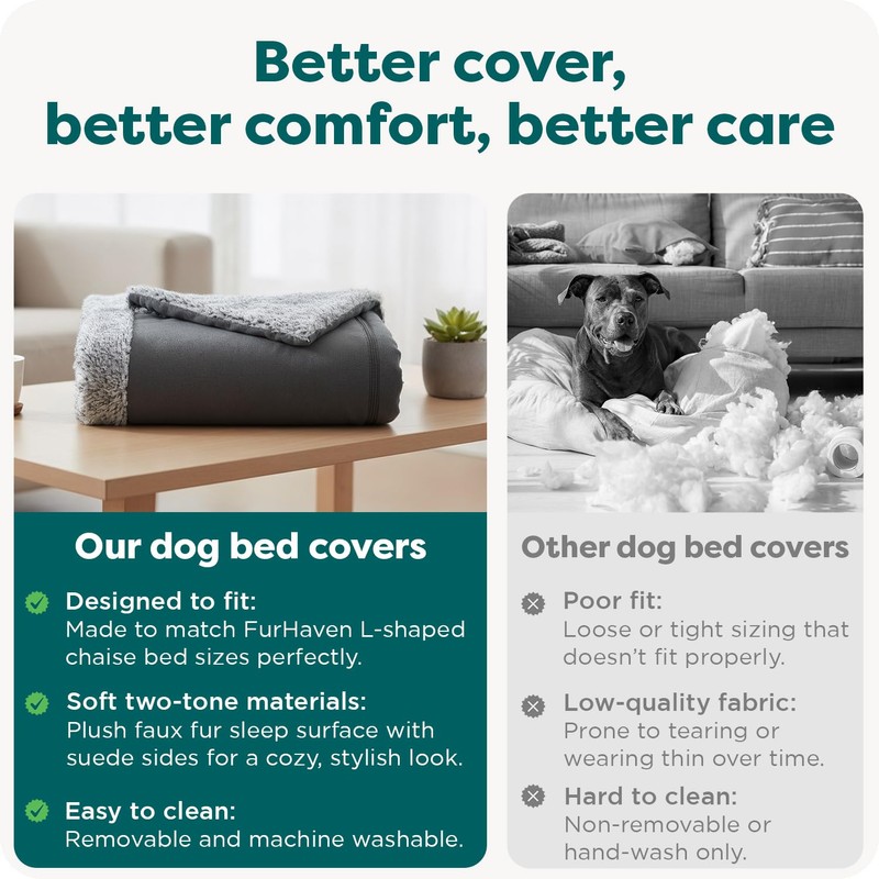 Furhaven Replacement Dog Bed Cover Two-Tone Faux Fur & Suede