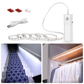 WOBANE LED Closet Light Motion Activated, Battery Powered LED Strip, Stick-on Anywhere Homelife Motion Sensor LED Light, Rechargeable Night Light for Closet Hallway Stairway 6.56ft, 6000K White