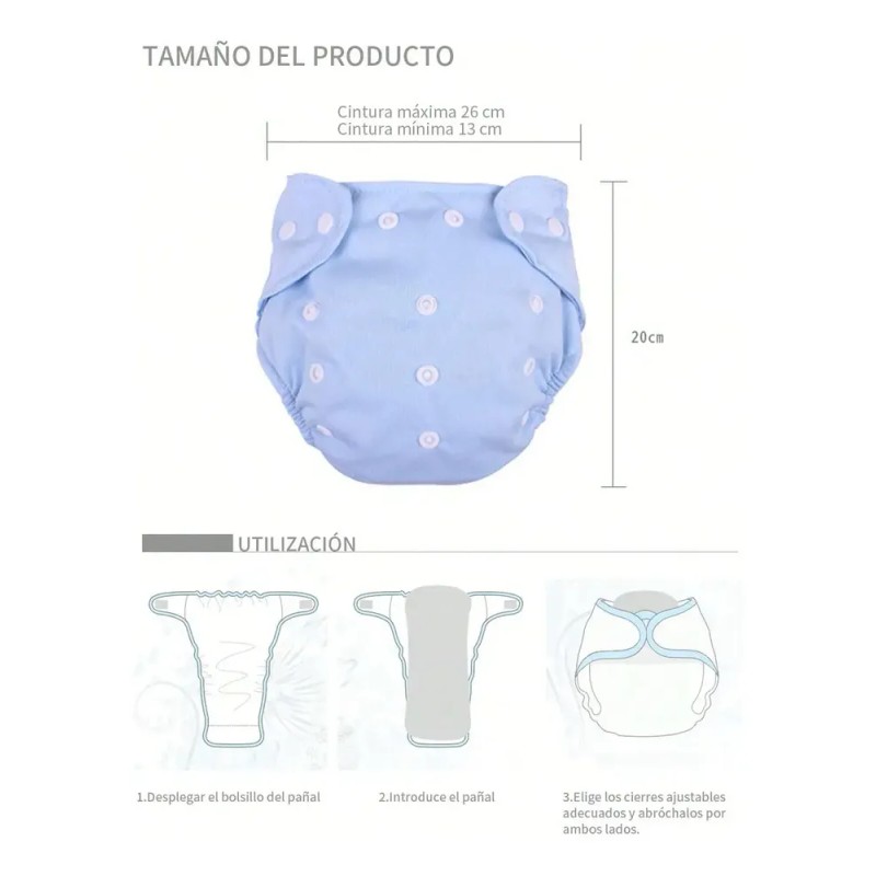 Pañales Ecológicos Paquete 12 Reutilizables + 12 Insertos