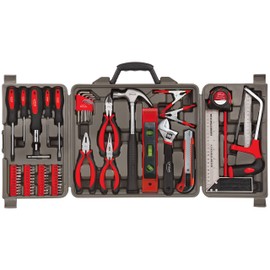 Apollo Tools 71 Piece Complete Household Tool Set with Clamp, Hacksaw, Carpenter Square, Screwdriver and Plier Sets for College, Home Repairs and DIY - Red - DT0204