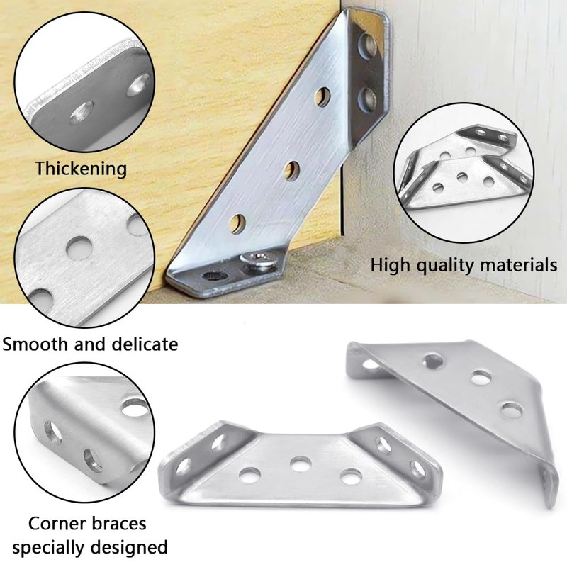 KtbeYTi 22 PCS Corner Bracket Stainless Steel Furniture Corner Connector