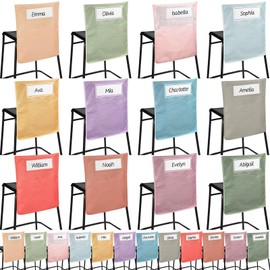 Chapou 24 Pcs Chair Pockets for Classrooms, 16 x 19 Inch Seat Pockets for Classroom Chairs with Name Tag Slot, Back of Chair Organizer (12 Colors)