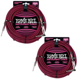 Ernie Ball Juego de cables trenzados para instrumentos rectos/angulares, longitud de 25 pies en rojo/negro (P06062) - Paquete de 2