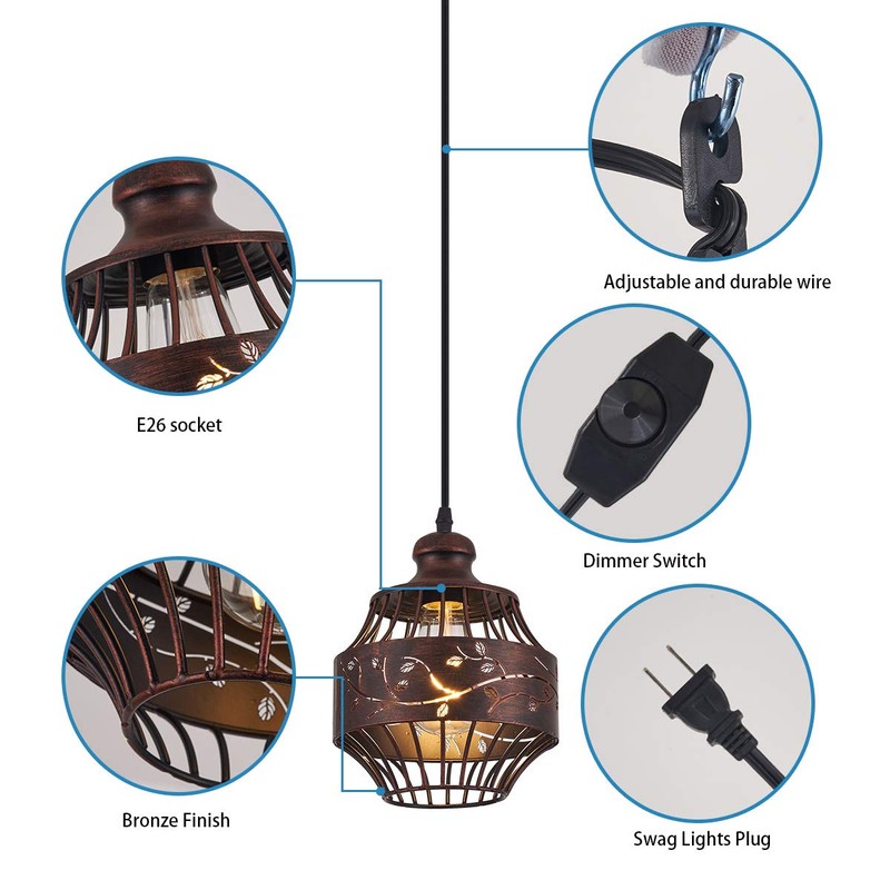 YLONG-ZS Vintage Hanging Lamp Plug in Pendant Lights,Hanging Lights with