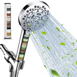 Vatex Filtered Shower Head with Handheld, High Pressure 5 Spray Modes Showerhead with Hose, Bracket and 15 Stages Water Softener Filters Beads for Hard Water Remove Chlorine and Harmful Substance