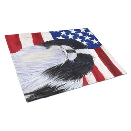 Caroline's Treasures SS4223LCB USA American Flag with Japanese Chin Glass Cutting Board Large Decorative Tempered Glass Kitchen Cutting and Serving Board Large Size Chopping Board