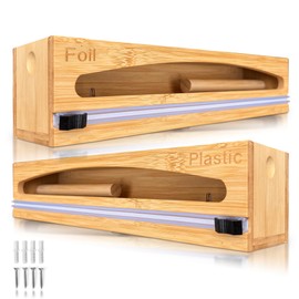 NovaNest Wrap Organizer Dispenser with Cutter, (2 Piece Set), Fits 12" Rolls, Plastic Wrap, Aluminum Foil, Wax Paper, Saran Wrap, Cling Wrap Holder for Kitchen Storage, Mountable, Bamboo