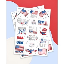 xo, Fetti Tatuajes temporales del 4 de julio - 30 estilos | América, Red White and Blue Party Supplies, 4 de julio, EE.UU., Día de la Independencia, Día del Trabajo