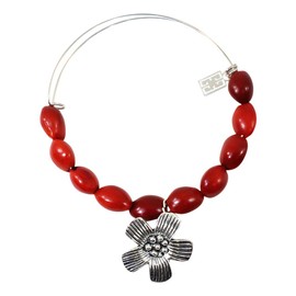 Peruvian Expandable Bangle Bracelet for Women - Huayruro Red Seeds, Flower charm - by Evelyn Brooks