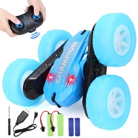 REMOKING Remote Control Car,RC Car with Colorful Sides Light Strip & Headlights for Kids,4WD 2.4Ghz Double-Sided Fast Flips Stunt Cars for 6-12 Year Old Boys Girls Xmas Birthday Gifts