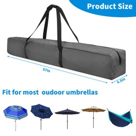 Xxerciz 57 Inch Carry Bag for 9ft Folding Beach Umbrella, 600D Waterproof Patio Umbrella Covers, Outdoor Heavy Duty Bag for Blissun, Sunnyglade, Sunshine, Tempera Patio Umbrella Storage (Gray)