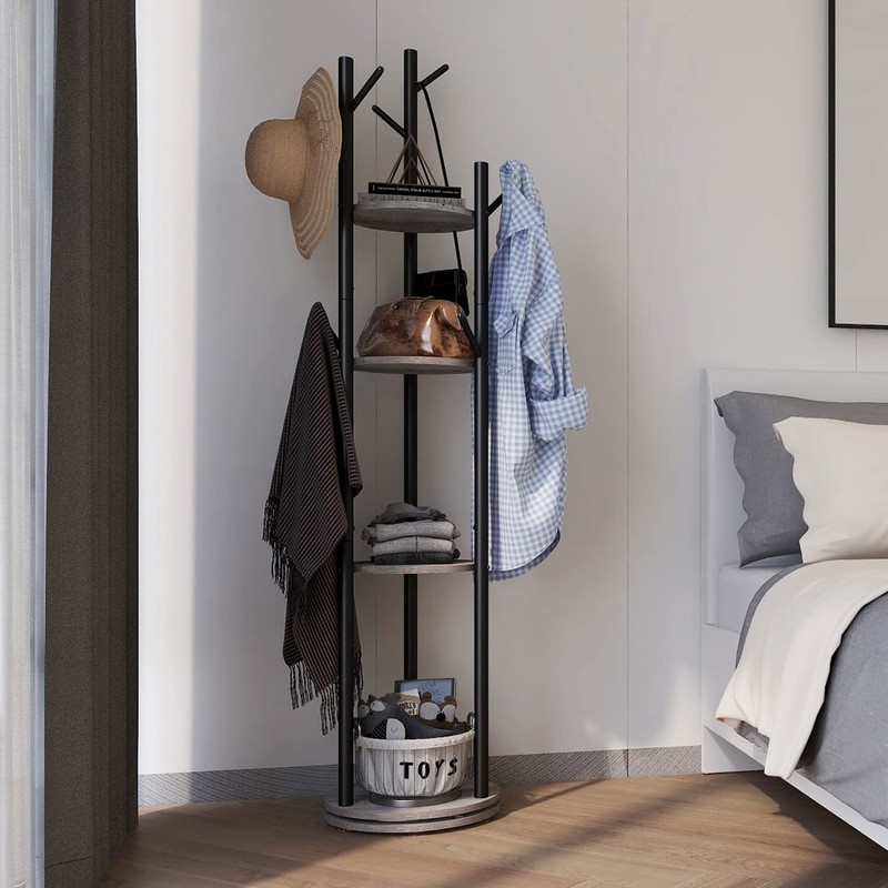 Espelism Rotary Coat Rack Freestanding Metal Coat Hall Tree Stand