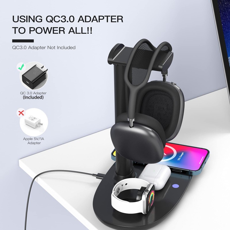 Headphone Stand with 15w Wireless Charger, Suguder 4 in 1