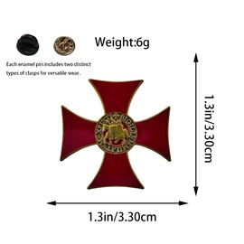 Vermegoint Enamel Pin,Red Cross-Shaped Lapel Pin,Support Brooch,DIY Decor Pin Collection,Sigillum Militum Brooch,Knights Templar Crusaders Solomons Badge,Gift For Teens Friends Family Students