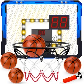 Hapystar Indoor Basketball Hoop for Kids - Over The Door Mini Basketball Hoop with 4 Balls LED Toddler Pool Basketball Hoop with Electronic Scoreboar Birthday Gifts for 3-12 Year Old Boys