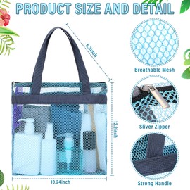 12 Pcs Mesh Shower Caddy Bag Bulk 12.2 x 10.24 Inches Quick Dry Bag with Zipper for Gym Portable Shower Tote Hanging Toiletry and Bath Organizer for Swimming Camping Travel College Dorm Beach Sports