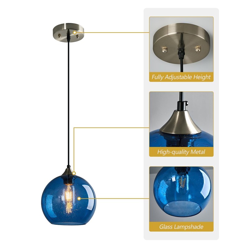 LBSQJ Blue Glass Pendant Lights Kitchen Island Lighting Globe Pendant