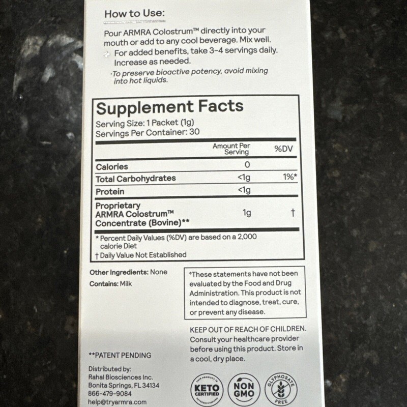 ARMRA Colostrum Superfood Grass-Fed Immune Fitness Brain Benefits Unflavored New