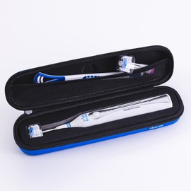 Triple Bristle Sonic Toothbrush Travel Case | Portable, Breathable & Hard Protection for Traveling, Camping, Office or Purse | Mesh Pocket for Accessories | BLUE