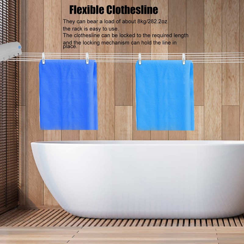 Retractable Clothesline, Plastic Adjustable Clothes Drying Rope Hanger for Indoor