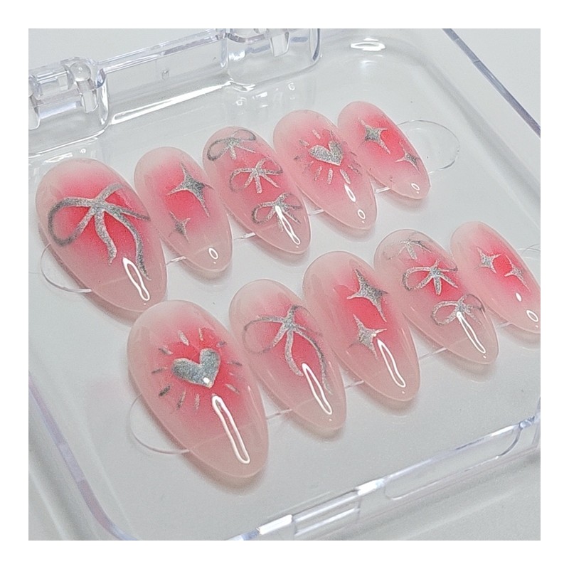 Holographic iron taste handmade nail tips - short almond /