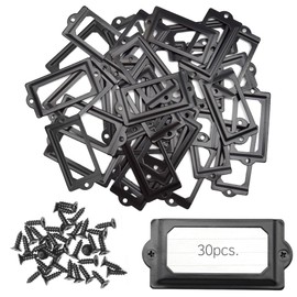Ruidee Pack of 30 Metal Label Frames Vintage 70 x 33 mm Labels Card Frame Holder Furniture Drawer Label Holder with Screws Name Plate Label Frame for Office Library (70 x 33 mm/Black)