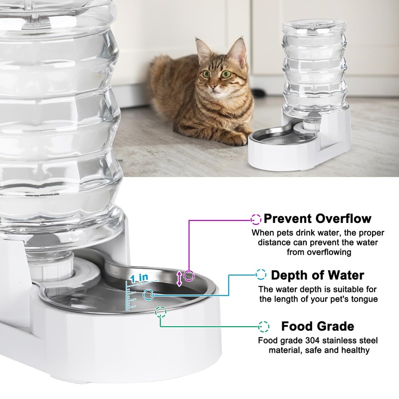 RIZZARI Pet Water Bowl Dispenser: 4L Automatic Stainless Steel Gravity