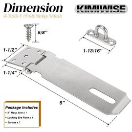 KIMIWISE Stainless Steel Hasp Latch, Heavy Duty Hardware Padlock Latch Can be Used on Gates, Bedroom Doors, Cabinets, Sheds, 5 Inch Safety Door Hasp Latch Lock Comes with Screws, Silver, 1 Pack